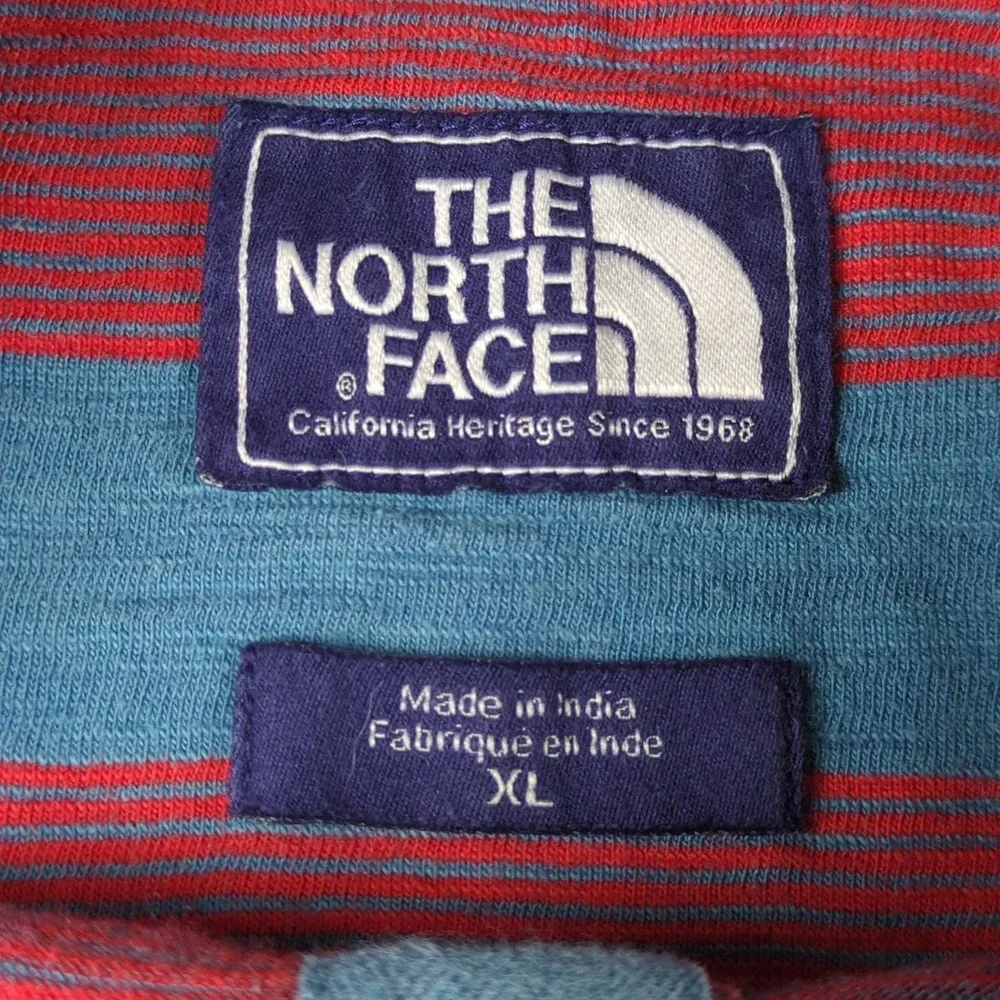The North Face Polo Shirt Mens Extra Large Red Blue Striped Chest Pocket Casual